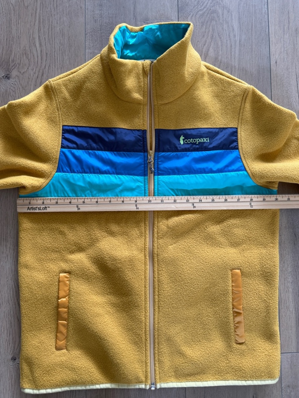 Cotopaxi Women's Teca Mustard Full Zip Fleece Jacket Size M Navy Teal Stripes - Picture 10 of 13